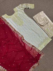 Dernier Designer Heavy Silk Broderie Séquence Travail Palazzo Suit Par FabZone - Product Image 5