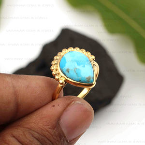 แหวนเงินแท้ 925 ประดับด้วยพลอยโมฮาเวสีฟ้าอมเขียวทรงลูกแพร์ ขนาด 10x14 มม. สำหรับผู้หญิง สไตล์คลาสสิก  จำหน่ายส่งจากผู้ผลิต - Product Image 1