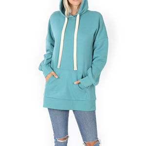 Custom Printed Eco-Friendly <b>Longline</b> <b>Hoodie</b> for <b>Women</b> OEM Oversized Fit Pullover Cotton Fleece Private Label Gymwear 3D - Product Image 5