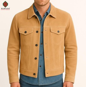 Blouson aviateur en daim brun fait main, veste en cuir décontractée d'hiver avec fermeture éclair, motif uni, col mandarin, service OEM - Product Image 3