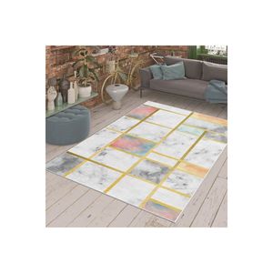 Alfombra esponjosa con aspecto de mármol dorado, alfombra de piel de tejido plano con patrón rectangular grande para sala de estar adolescente impresa digitalmente - Product Image 4