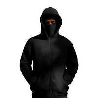 Sweat-shirt à capuche vintage noir à épaules tombantes, fabricant de vêtements, sweat-shirt personnalisé à lavage acide, fermeture éclair intégrale, sweat-shirt Ninja pour homme