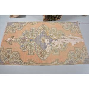 พรมขนสัตว์ตุรกีขนาด3.4x5.7ฟุตแนววินเทจสีเบจและสีน้ำเงินผ้าทอแบนพร้อมแผ่นยางรองสำหรับตกแต่งห้องนั่งเล่น - Product Image 3