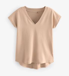 Dernier T-shirt femme tendance très vendu été décontracté OEM coton col V profond femme T-Shirts couleur neutre coupe décontractée - Product Image 3