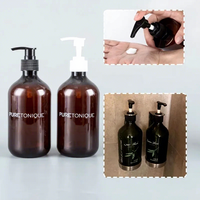 Botella Dispensadora de Plástico PET Redonda Boston de 100ml-500ml, Vacía, Recargable, Transparente, Negra, Ámbar, Verde, para Loción, Champú, Gel de Ducha