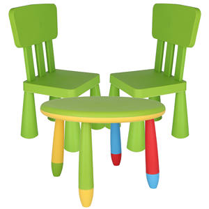 Juego de Mesa Redonda Verde para Niños y 2 Sillas de Plástico Resistente, Medidas 70x48cm y 38x35x67 cm - Product Image 1