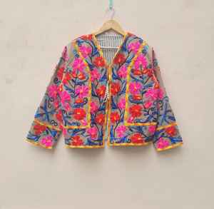 Meilleure vente matelassé femmes velours coton veste Suzani broderie florale Sexy peignoir Kimono pour automne hiver nuits brut - Product Image 2