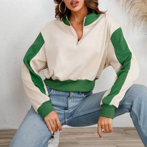 Women's New Fashion Comfortable Half <b>Zipper</b> Hoodie High Quality Knitted Long Sleeved Loose Fit Stand Collar Color Contrast for - Product Image 2