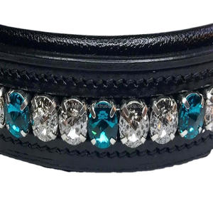 Cristales redondos transparentes y azules personalizados, banda de lujo ostentosa para cejas, hecha a mano, de cuero, con botón a presión, 1 fila - Product Image 1