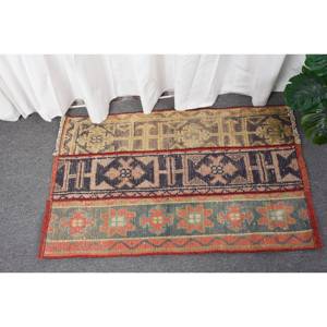Vintage 18x29ft Turkish Bohemian <b>Wool</b> Area Rug Classic <b>Red</b> & Green Patchwork Design for Entryway 4m Width Latex Backed - Product Image 1