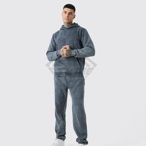 Chándal de invierno de 100% algodón ecológico de alta calidad para hombre, patrón sólido de lavado ácido de talla grande, fabricación OEM para venta al por mayor - Product Image 1