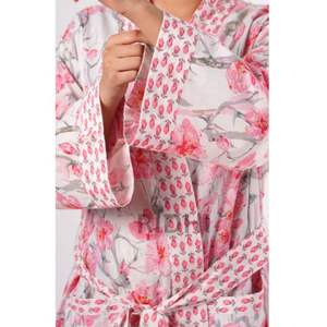 Ridhi Kimono pour femme 100% coton Peignoir Hand-Block Imprimé Rose Rose Kimonos Vêtements de nuit pour femme - Product Image 4