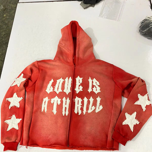 Ropa de calle personalizada 100% Sudadera con capucha de algodón de alta calidad de peso pesado 400 420 450 500 600 G Sudadera con capucha recortada de gran tamaño para hombres - Product Image 1