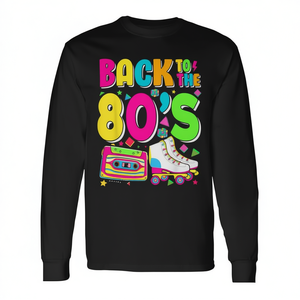 T-shirt rétro à manches longues unisexe, col rond, costume de fête pour adultes, retour aux années 80 - Product Image 2