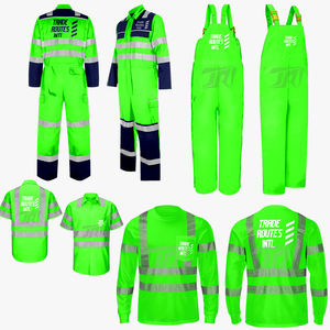 Conjunto de ropa de trabajo personalizada de calidad superior, babero de poliéster verde y camisa abotonada con cuello redondo para trabajos al aire libre e industriales - Product Image 1
