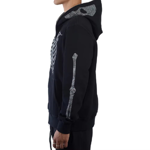Custom Men's <b>Full</b> Zip-Up French Terry Hoodie Winter Streetwear Style Rhinestone Logo Solid Pattern 100% Cotton Thick Material - Product Image 5