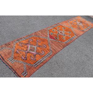 พรมตุรกีขนาด 3x11.3 ฟุต สีส้มชมพู พรมขนสัตว์เปอร์เซียแบบวินเทจ - Product Image 2