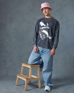 T-shirts rétro à manches longues, lavés à la pierre, impression sérigraphique personnalisée, t-shirts vintage délavés à l'acide, t-shirts surdimensionnés pour hommes, unisexe, OEM - Product Image 3