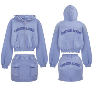 Ropa de calle de verano para mujer, sudaderas con capucha y cremallera gráficas de 2 piezas y faldas a la cadera de melocotón, conjunto de chándal a juego - Product Image 6