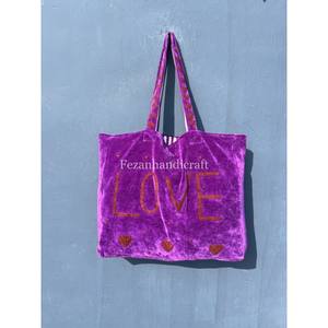 Bolsas de Compras de Verano para Mujer, Bordadas a Mano con Tela de Terciopelo, Estilo Suzani, Tamaño 18x18, Bordado Uzbeko, Estilo Boho, para Uso Diario - Product Image 4