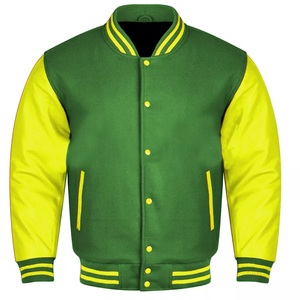 High Street vert laine 100% véritable cuir de vachette manches Varsity College Baseball Lettermen Bomber hiver veste Stand Make - Product Image 1