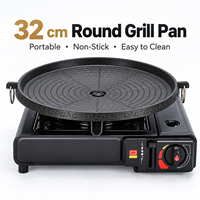 Ensemble de réchaud à gaz butane portable, plaque de cuisson ronde antiadhésive de 32 cm, facile à nettoyer, kit de cuisine pour pique-nique en plein air