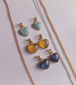 Best Anniversary Gift New Arrival Jewelry Heart Shaped Poland Amber Chain <b>Necklace</b> Silver Gold Plated Bezel Setting <b>Necklace</b> - Product Image 4