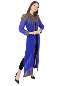 Haut de gamme modeste ouvert devant Kimono Style caftan Abaya femmes brodé à la main Appliques paillettes naturel écologique crêpe - Product Image 2