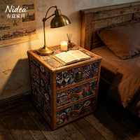 Baú de Armazenamento de Tecido Vintage Boêmio, Caixa Decorativa com Tampa Elevatória para Cobertores, Baú Estilo Tribal Retrô para Sala de Estar e Quarto