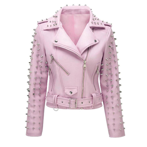 Vestes en cuir slim fit 2026 pour femmes, nouvelle mode, cuir véritable avec clous, vestes d'extérieur, logo personnalisé, veste en cuir pour femmes - Product Image 6