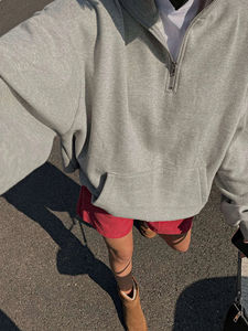 Sudaderas de algodón y poliéster de gran tamaño con bolsillo de canguro, sudadera térmica deportiva personalizada con hombros caídos de gran tamaño para mujer - Product Image 4