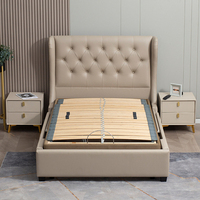 Lit électrique moderne à lattes réglables avec accoudoir, massage, rangement et design pliable, cadre en métal