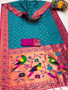 Nuevo Saree Pethani Premium de Georgette Suave Multicolor de Secado Rápido con Borde en las Mangas para Bodas y Eventos - Product Image 6