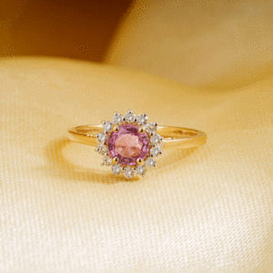 14K <b>Gold</b> Pear Cut Pink <b>Sapphire</b> Diamond Halo <b>Ring</b> Rhodium Plated Luxury Women's Anniversary Jewelry - Product Image 3
