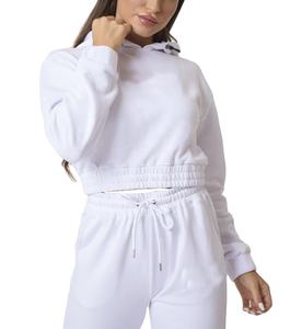 OEM High Quality <b>Lady</b> Pullover Hoodie with Stand Collar Long <b>Sleeve</b> Crop <b>Top</b> Autumn <b>Knitted</b> Fabric Front Logo Design for Women - Product Image 1