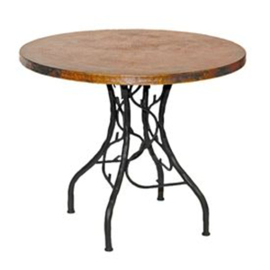 Table à manger en fer avec plateau en cuivre martelé à la main, style moderne, table ronde de café bistrot avec un design unique de branche, base en fer forgé, en vente - Product Image 1