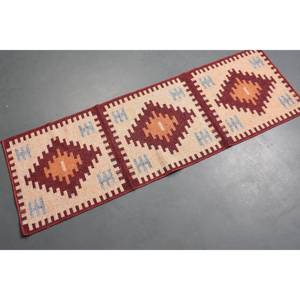 พรมวินเทจสไตล์ตุรกี ขนาด 1.6x4.8 ฟุต พรมลายตารางเล็กสีเบจ - Product Image 1