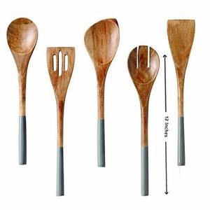 Cuillères en bois pour ensemble d'ustensiles de cuisine Outils de cuisson en teck naturel Ustensiles en bois personnalisés Cuisine et table - Product Image 2