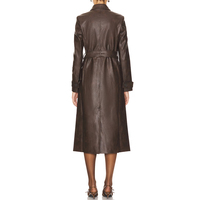 Trench-coat long Bardot tendance en similicuir vegan chocolat foncé de haute qualité pour femme, léger et à double boutonnage