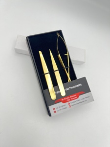 Pince à épiler sourcils en or 24 carats, pointe biseautée épaisse avec ciseaux à ressort, lame tranchante, logo personnalisé, ciseaux à sourcils - Product Image 3