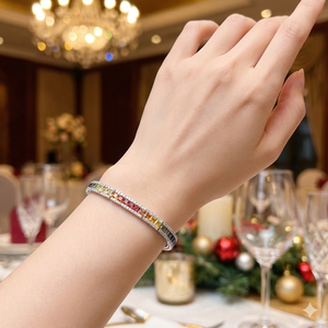 <b>Solid</b> 18k White <b>Gold</b> Natural Rainbow Sapphire Genuine Diamond Tennis Bracelet Princess Cut Channel Set Luxury Fine Jewelry - Product Image 3