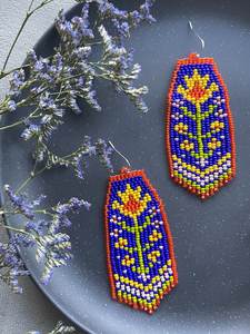 Boho <b>bead</b> earrings with <b>turquoise</b> design andy cascading fringe, unique jewelry gift - Product Image 3