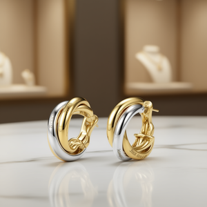 Boucles d'oreilles géométriques bicolores minimalistes unisexes, bijoux de mode pour tous les jours - Product Image 2