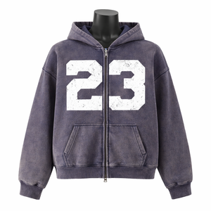 Sudadera con capucha y cremallera completa para mujer, estilo vintage, lavada, con estampado gráfico, de forro polar oversize, con estampado de números, estilo urbano, logotipo personalizado - Product Image 1