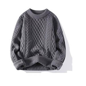 Knit <b>Sweater</b> Vintage Pullover Casual Long Sleeve Unisex <b>Crewneck</b> Knitted Solid Color Tops Front Logo Customizable - Product Image 4