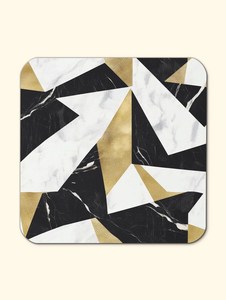 Ensemble de sous-verres en marbre blanc et noir de luxe avec détails dorés, sous-verres en pierre faits à la main - Product Image 2