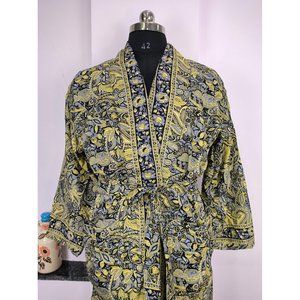 Boho Men's Soft Silk Kimono Elegant Blue Yellow Paisley Print Regal Persian King Robe for Beach or House Swimsuit Cover Ups - Product Image 2