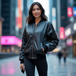 2024 chaqueta de bombardero de béisbol de satén para mujer, ropa de calle informal de manga larga acolchada para mujer - Product Image 5