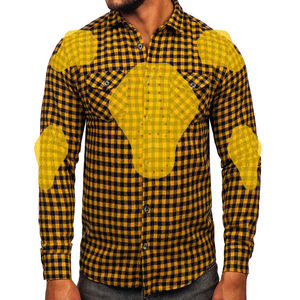Camisa de franela de algodón suave en cuadros amarillos y negros con puños a presión y camisa protectora para trabajos pesados para hombres - Product Image 1