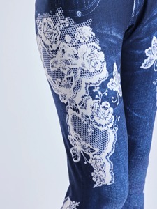 New Women's <b>Leggings</b> <b>With</b> <b>Lace</b> Print Sexy High Elasticity Comfortable And Casual Denim Inspired High Waisted Pants - Product Image 5
